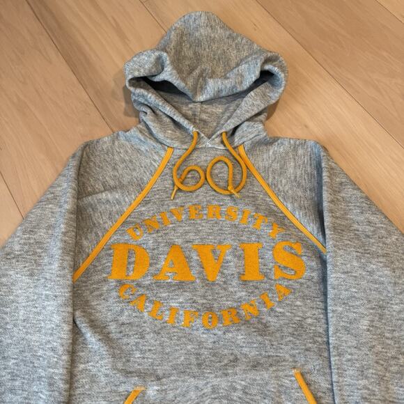 Vintage UC Davis Hoodie S Gray 70s Fleece Pullover California Davis University - Picture 3 of 9